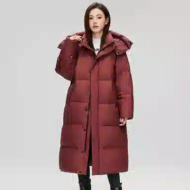 鸭鸭 中长款过膝百搭保暖通勤羽绒服 女