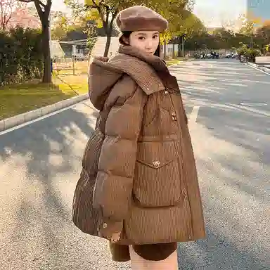 鸭鸭 纯色连帽简约舒适羽绒服 女款