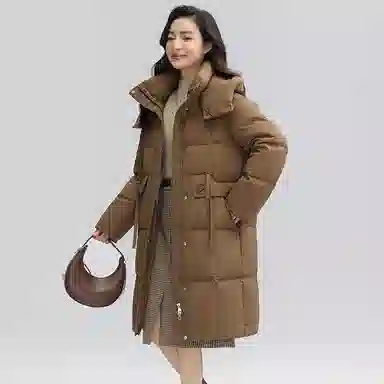 鸭鸭 中长款连帽时尚休闲保暖外套羽绒服 女款