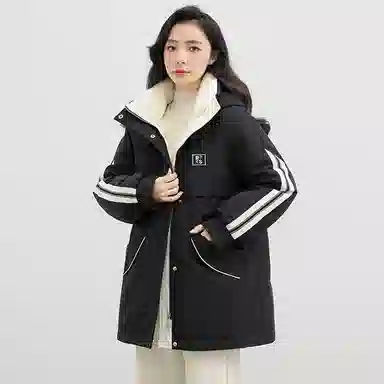 鸭鸭 纯色连帽通勤时尚收腰拉链长袖羽绒服 女款