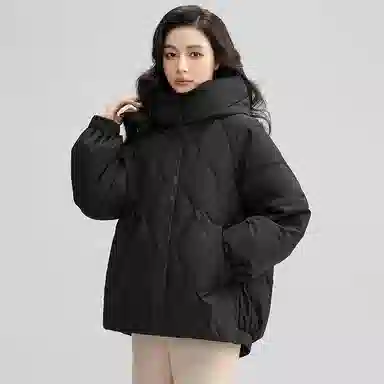 鸭鸭 直筒纯色连帽保暖长袖羽绒服 女款