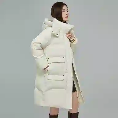 鸭鸭 纯色连帽拉链加厚休闲长袖羽绒服 女款