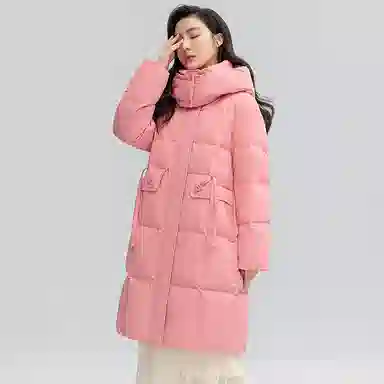 鸭鸭 中长款连帽时尚休闲保暖外套羽绒服 女款