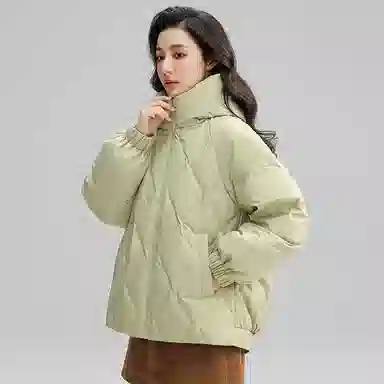 鸭鸭 直筒纯色连帽保暖长袖羽绒服 女款