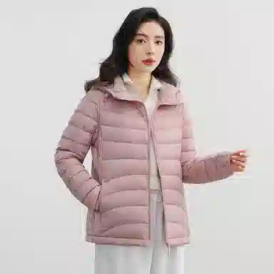 鸭鸭 薄款纯色百搭连帽长袖羽绒服 女款