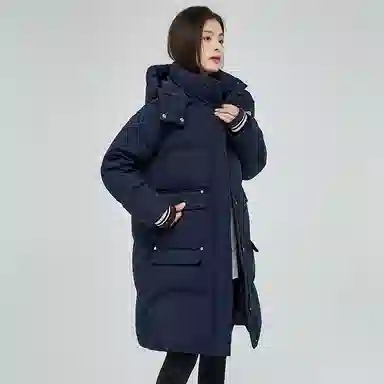 鸭鸭 纯色连帽拉链加厚休闲长袖羽绒服 女款