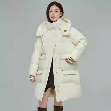 鸭鸭 纯色连帽拉链加厚休闲长袖羽绒服 女款