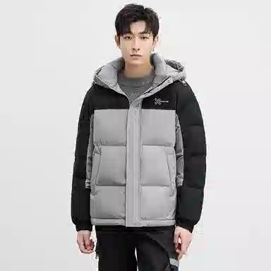 鸭鸭 拉链连帽撞色拼接情侣面包服防寒羽绒服 女款