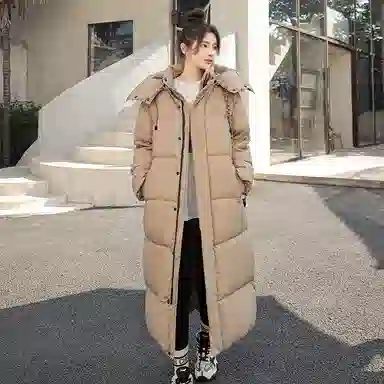 鸭鸭 中长款过膝百搭保暖通勤羽绒服 女