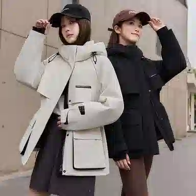 鸭鸭 连帽中长款长袖羽绒服 女款