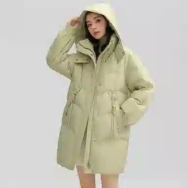 鸭鸭 纯色拉链连帽中长款羽绒服 女款