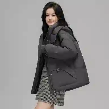 鸭鸭 纯色拉链长袖短款羽绒服 女款