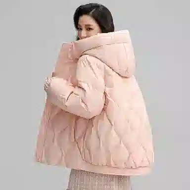 鸭鸭 直筒纯色连帽保暖长袖羽绒服 女款