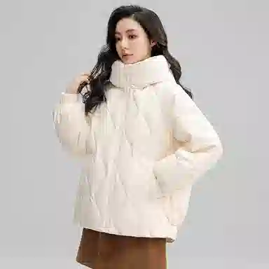 鸭鸭 直筒纯色连帽保暖长袖羽绒服 女款