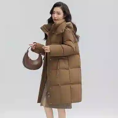 鸭鸭 中长款连帽时尚休闲保暖外套羽绒服 女款