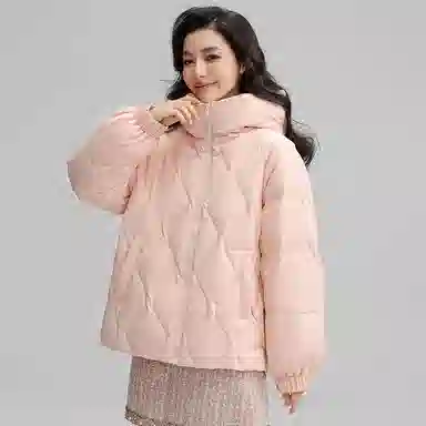 鸭鸭 直筒纯色连帽保暖长袖羽绒服 女款