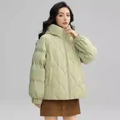 鸭鸭 直筒纯色连帽保暖长袖羽绒服 女款