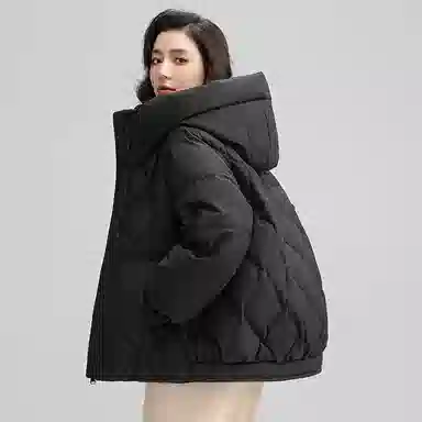 鸭鸭 直筒纯色连帽保暖长袖羽绒服 女款