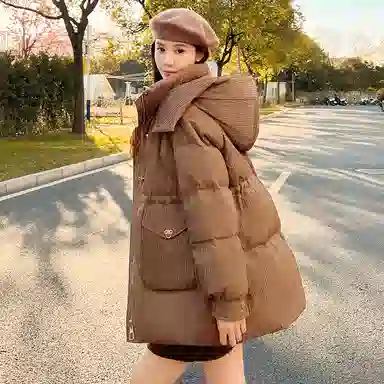 鸭鸭 纯色连帽简约舒适羽绒服 女款