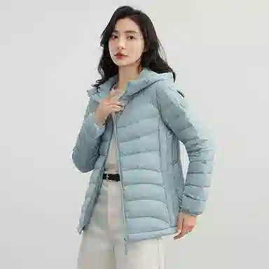 鸭鸭 薄款纯色百搭连帽长袖羽绒服 女款