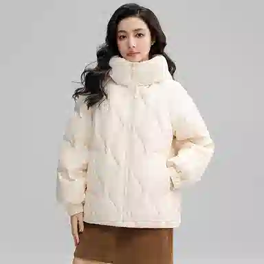 鸭鸭 直筒纯色连帽保暖长袖羽绒服 女款