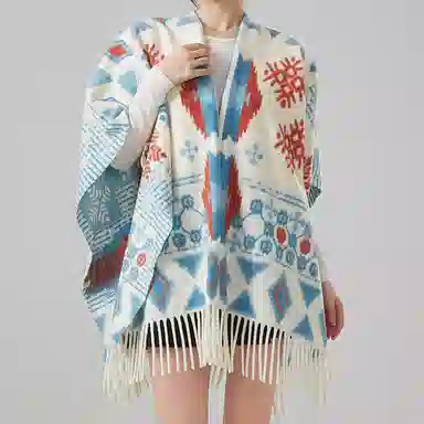 浪莎 民族风氛围感加厚斗篷旅游空调房开叉披风毛毯 礼盒装 聚酯纤维 披肩 女款
