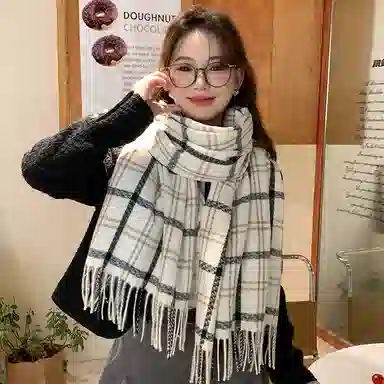 浪莎 秋冬季新款复古格子 学生加厚保暖高级感  礼盒装 聚酯纤维 绒线围巾 男女同款情侣款