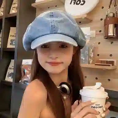 浪莎 美式水洗牛仔大头围显脸小复古高级感百搭 棉 贝雷帽 女款