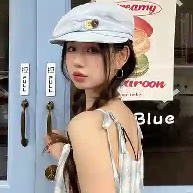 浪莎 韩系田园风纽扣八角云朵 薄款大头围出街美拍显脸小 棉 贝雷帽 女款