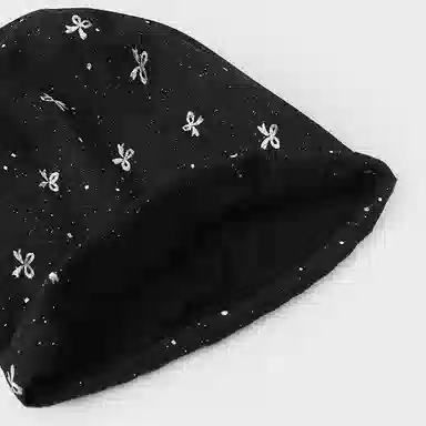 浪莎 日系小香风潮流蝴蝶结印花双层肌理感包头百搭时尚#好运 聚酯纤维 绒线帽 女款