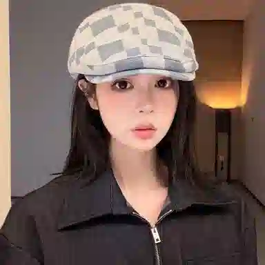 浪莎 英伦风格子纹复古时髦街拍出行百搭休闲画家帽潮流时尚 棉 贝雷帽 女款
