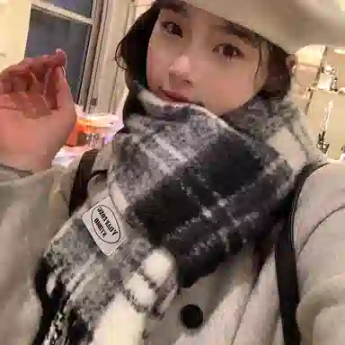 【冬季必备】 浪莎 冰岛蓝围巾秋冬季含羊毛韩系氛围感格子围脖护颈毛绒保暖披肩 绒线围巾 男女同款情侣款