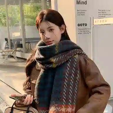 浪莎 撞色保暖经典千鸟格复古韩版百搭气质两用 心动礼盒装 聚酯纤维 绒线围巾 男女同款情侣款