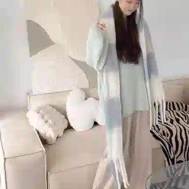 浪莎 柔软温柔大格保暖 聚酯纤维 绒线围巾 男女同款情侣款