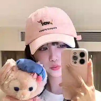 浪莎 春夏季韩版小腊肠狗刺绣户外出行防晒遮阳四季时尚百搭大头围显脸小 棉 鸭舌帽 男女同款情侣款