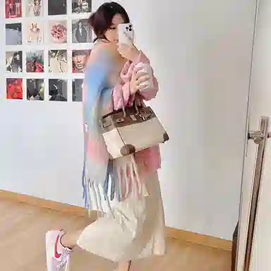 浪莎 软糯粉白 显白出片有氛围 加厚马海毛格子 礼盒装 聚酯纤维 绒线围巾 男女同款情侣款