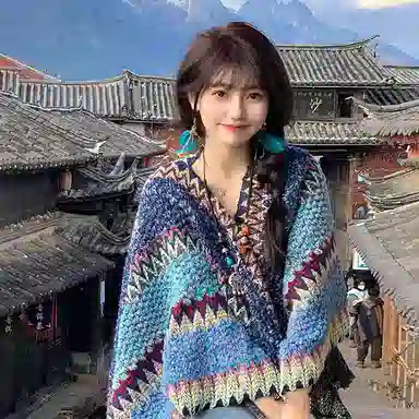 浪莎 云南青海西藏西北草原旅游拍照民族风斗篷超大加厚空调毯 披肩 女款