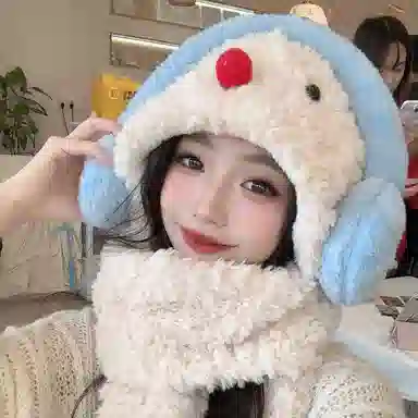 【暖冬力荐】 浪莎 可爱红鼻子小雪人羊羔绒帽子女生学生冬季围巾手套加厚保暖三件套绒线帽 涤纶 绒线帽 女款