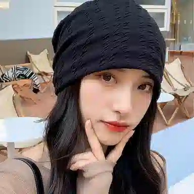 浪莎 韩式小清新简约纯色格纹堆堆休闲百搭防风包头大头围显脸小潮流 棉 绒线帽 男女同款情侣款