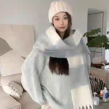 浪莎 柔软温柔大格保暖 聚酯纤维 绒线围巾 男女同款情侣款