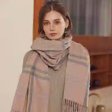 浪莎 条纹格子保暖学院风流苏 礼盒装 绒线围巾 男女同款情侣款