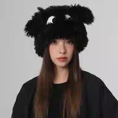 浪莎 日系甜美可爱卡通大眼小狗耳朵针织帽冬季时尚加厚保暖显白显脸小包头帽 聚酯纤维 绒线帽 女款