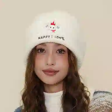 浪莎 可爱小象刺绣毛线针织帽大头围显脸小冷帽通勤保暖创意潮流时尚堆堆帽 聚酯纤维 绒线帽 男女同款情侣款