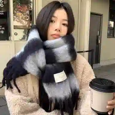 【加大加厚】 浪莎 流苏拼色条纹加大加厚围巾冬季韩系氛围感百搭保暖含羊毛软糯披肩围脖 绒线围巾 男女同款情侣款