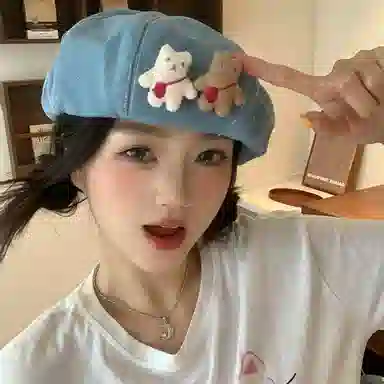 浪莎 日系卡通小熊饼干贴布甜美卡通气质 棉 贝雷帽 女款