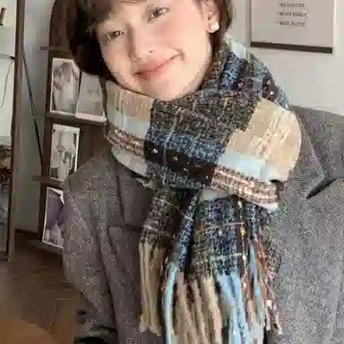 浪莎 满目星河 秋冬新款撞色格子冬季高级感学生加厚保暖百搭围脖披肩 礼盒装 绒线围巾 男女同款情侣款