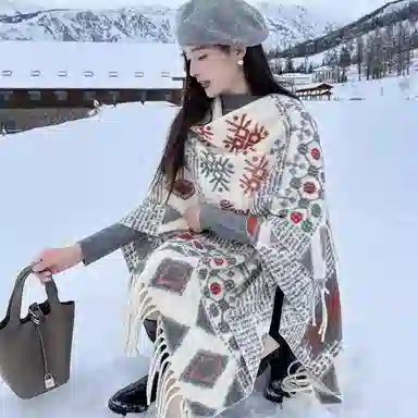 浪莎 民族风氛围感加厚斗篷旅游空调房开叉披风毛毯 礼盒装 聚酯纤维 披肩 女款