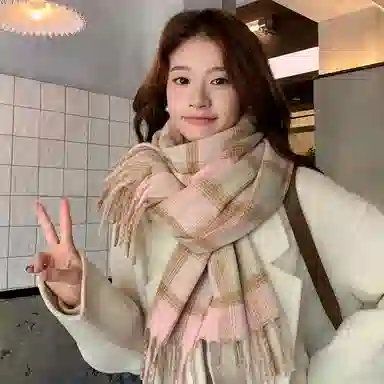 浪莎 韩系复古格纹氛围感学生保暖百搭 心动礼盒装 聚酯纤维 绒线围巾 男女同款情侣款