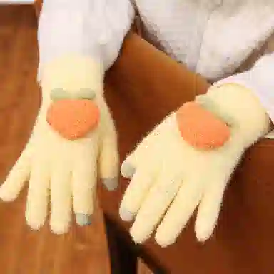 浪莎 冬季女士针织手套可爱韩版防寒保暖女学生加厚触屏骑行手套 涤纶 绒线手套 女款