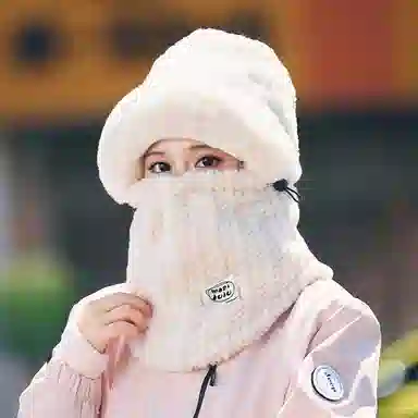 浪莎 新中式小众设计二合一防寒一体面罩骑行护耳保暖 聚酯纤维 绒线帽 男女同款情侣款